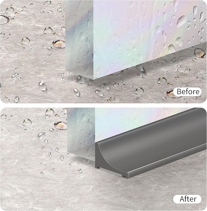 98Inch Shower Threshold Water Dam, Self-Adhesive Silicone Shower Barrier Water Stopper Shower Door Bottom Seal Strip Shower Splash Guard for Bathroom Kitchen Bathtub