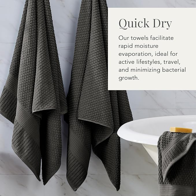 NY Loft 100% Cotton Hand Towel 6 Pack | Super Soft & Absorbent Quick-Dry Hand Towels 16" x 28" |Textured and Durable Cotton | Trinity Collection (6 Pack Hand Towel, Dark Grey)