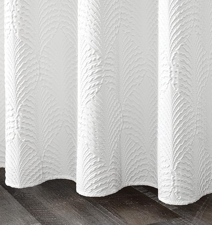 Gibelle Long Shower Curtain 72 x 78, Tall 3D Embossed Textured White Fabric Shower Curtain, Modern Farmhouse Chic Soft Cloth Bathroom Curtains Shower Set with Hooks