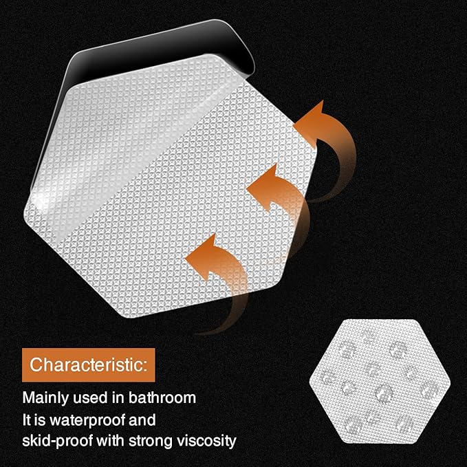 Bathtub Stickers Non-Slip, 36 PCS White Hexagon Safety Shower Treads Adhesive Appliques with Premium Scraper