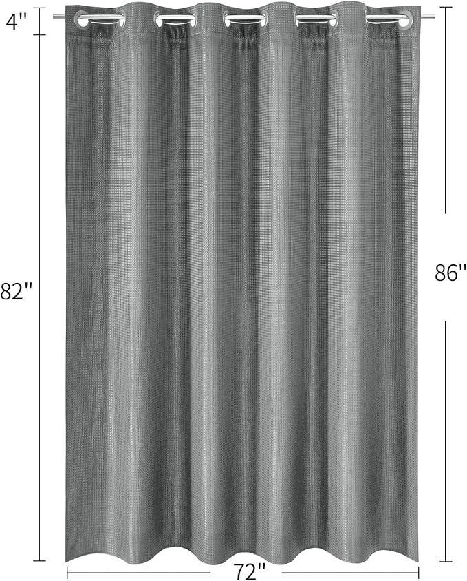 MitoVilla No Hooks Needed Extra Long Shower Curtain Liner Set, 86 inch XL Black Waffle Heavyweight Fabric Cloth Shower Curtains Set with Snap-in Liner for Modern Luxury Hotel & Spa Bathroom Decor