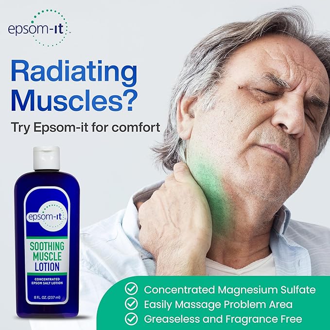 Epsom-It Soothing Muscle Lotion - Epsom Salt Magnesium Sulfate Cream Arnica for Muscle Stiffness, Topical Magnesium Lotion, Providing Comfort for Legs, Knee and Feet, 8.0 oz., 4-Pack