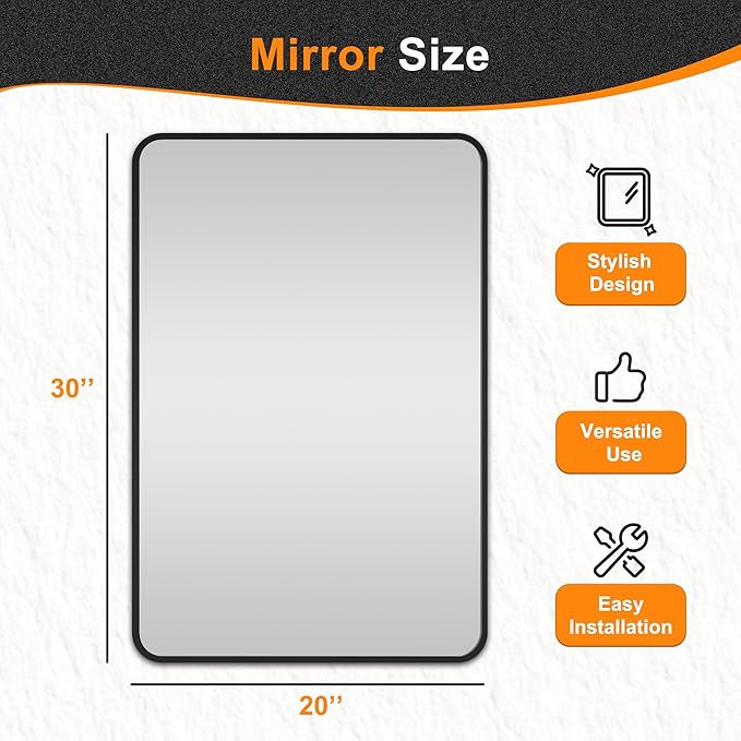 Delma Bathroom Vanity Mirror, Black Framed Bathroom Mirror for Over Sink, High-Definition Bathroom Mirror, Versatile Bathroom Vanity Mirror, Hangs Horizontally or Vertically(30x20, Black)