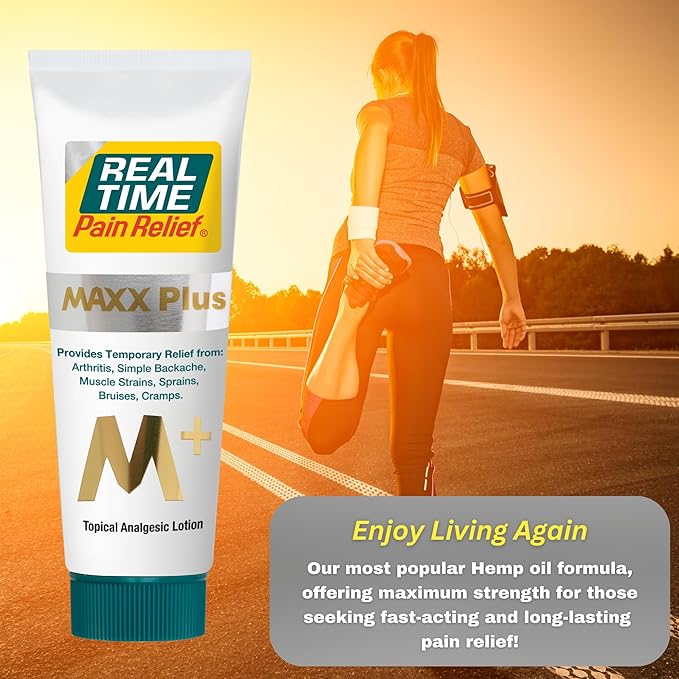 Real Time Pain Relief MAXX Plus - 3oz Tube | Intensive Formula with 19 Natural Ingredients Including Hemp Oil | Fast-Acting Relief for Muscle Pain, Arthritis, Backaches, and More