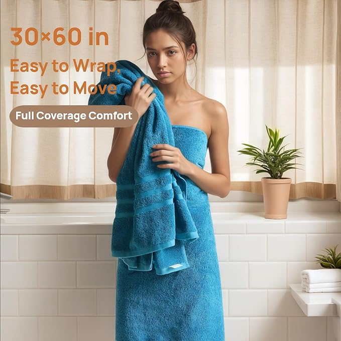 Cotton Bath Towel – Large 30x60 Inches, Soft, Thick & Absorbent Towel for Bathroom, Spa, or Home Use (Blue, 2 Pack – 30"x60")