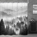 Riyidecor Extra Long Black and White Shower Curtain 72Wx78H Inch Foggy Scene Alpine Tree Misty Mountain View Pine Wood Nature Natural Botanical Bathroom Decor Fabric Polyester Waterproof 12 Pack Hooks