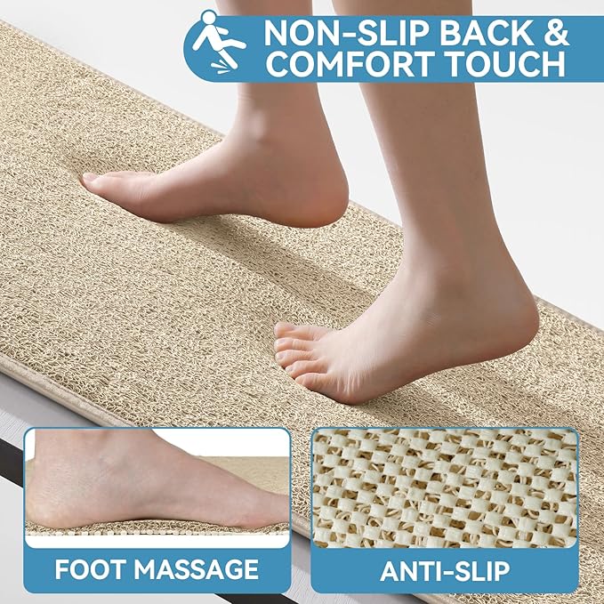 Non Slip Shower Mat Bathtub Mat 16x24 Inch, Quick Dry Bath Mat with Drain, Soft PVC Imitation Loofah Foot Scrubber Bath Mats for Bathroom Tub Shower Floor, Hangable & Hook Included, Beige