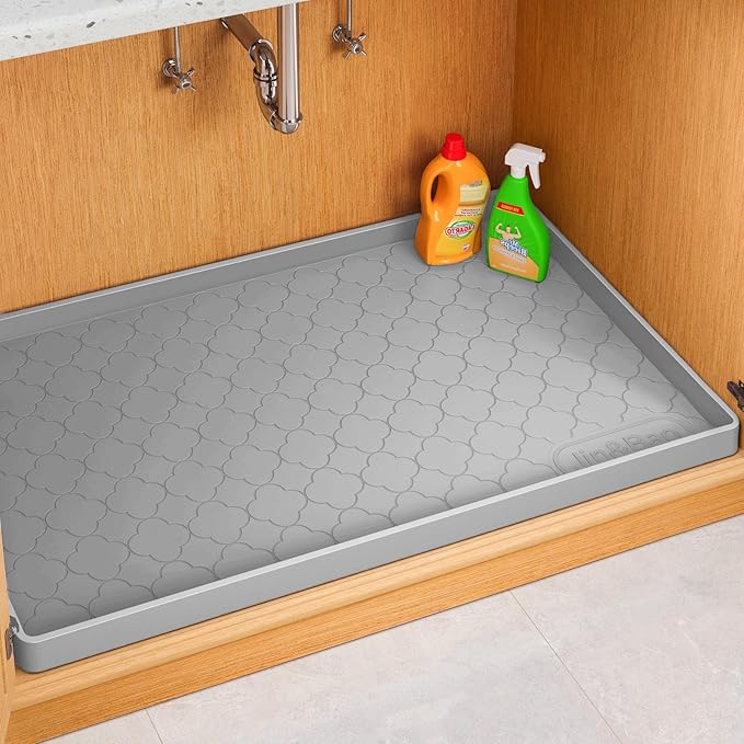 Jin&Bao Waterproof Under Sink Mat 28" x 22", Thick Silicone Mat Cabinet Protector for Kitchen and Bathroom, Shelf Liner, Home Organizer and Storage, Multipurpose Tray for Gadgets and Essentials