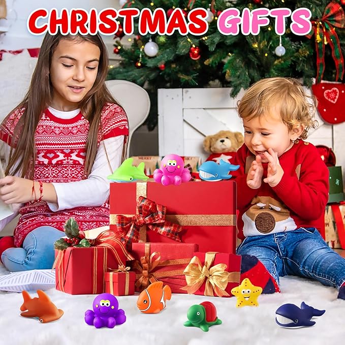 Toddler Stocking Stuffers Color Changing No Hole Bath Toys for Kids Ages 1-3 4-8, Toddler Bath Toys Sea Creatures Christmas Birthday Gifts Pool Bathub Beach Water Toys Sea Animal with Drying Bag