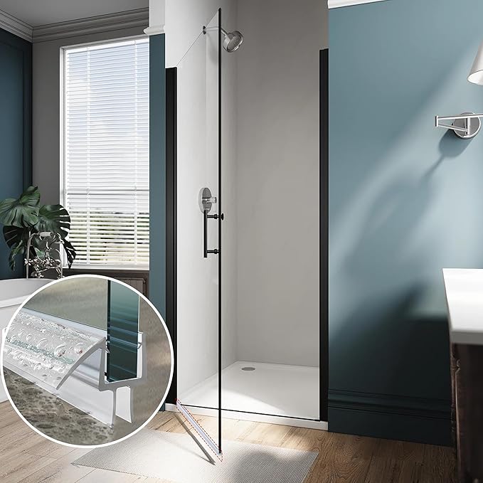Shower Door Bottom Seal, 2-Pack PVC Strips with Sweep 39" Long, for 1/2"(12mm) Thick Framless Glass Door, to Stop Water Leakage
