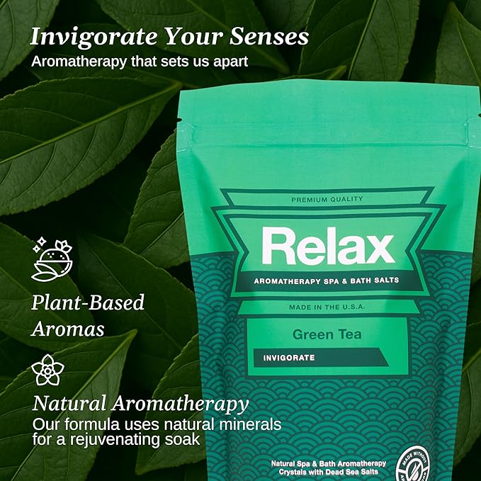 Relax Spa & Bath, Epsom & Dead Sea Salts, Aromatherapy Bath Soak for Hot Tub, Bath or Spa, Green Tea Scent