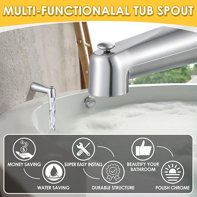 Enhon 7 Inch Slip on Tub Spout with Diverter, Compatible with Moen 3839/Moen 3853, Bathtub Diverter Spout Fits 1/2" Copper Water Tube(5/8" Diameter), 5/32" Hex Wrench(Brushed Nickel,Classic)