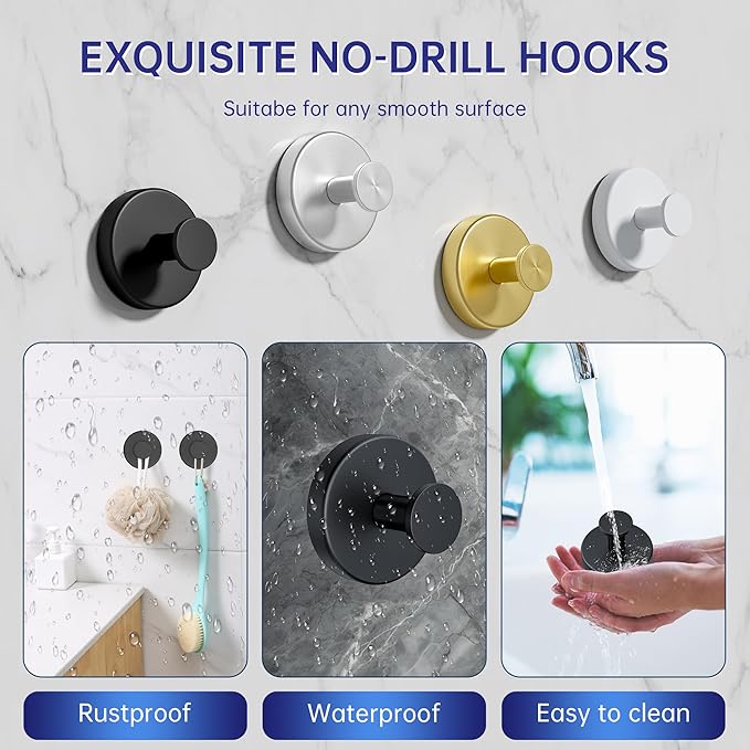 luckin smile Suction Cup Hooks for Shower, No-Drill Removable Towel Hook for Bathrooms, Shower Hooks, Suitable for Bathrooms, Kitchens, Windows, Glass, Powerful Suction Cup Hook (4, Black)