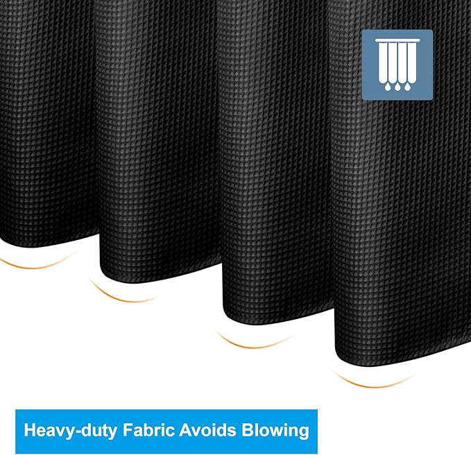 AmazerBath Waffle Shower Curtain, Heavy Duty Fabric Shower Curtains with Waffle Weave Hotel Quality Bathroom Shower Curtains, 72 x 78 Inches (Black)