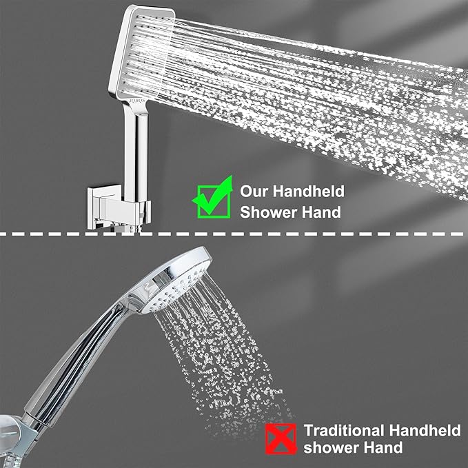 Shower System Modern Rain Brass Faucet Set With Valve and Diverter Shower Mixer With Handheld High Pressure Square Rainfall Shower Valve (12'' Wall Mount, Chrome Polished)