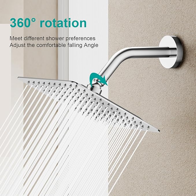 Square Rain Shower Head, High Flow Stainless Steel,Work with any decorative style，All Metal Rainfall Shower Head (Chrome, 8)