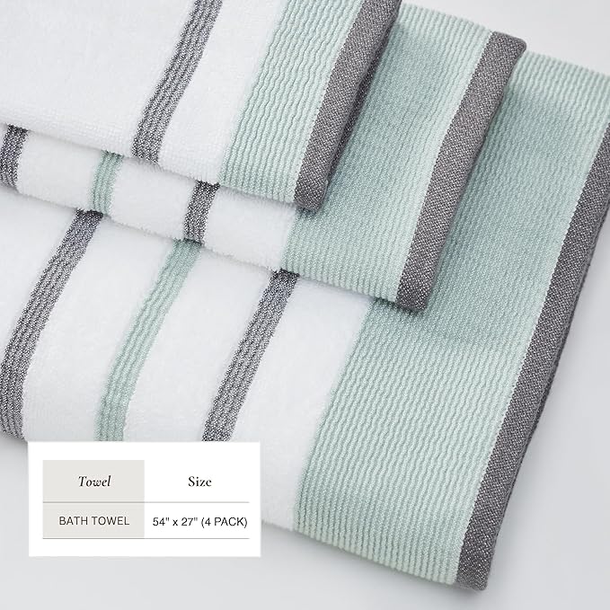 Great Bay Home Decorative Bath Towel Set - Luxury Cotton 4 Pack 54x27 Bath Towel Set - Luxurious, Ultra-Soft, Durable Towels for Bathroom Decor (Eucalyptus/Grey)