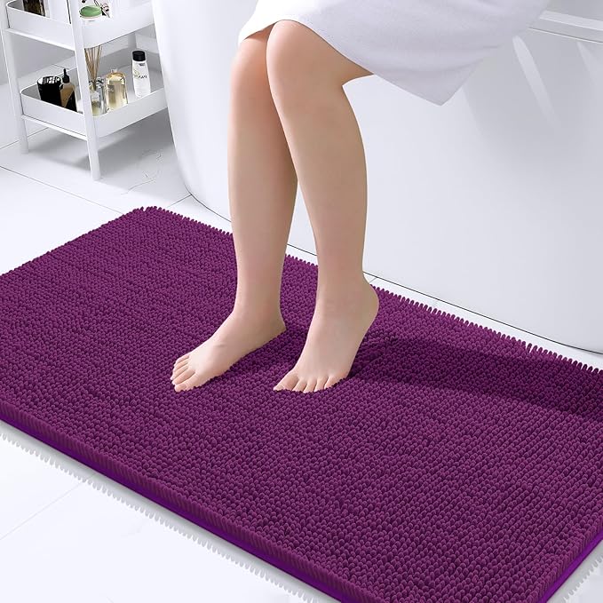OLANLY Bathroom Rugs 44x24, Extra Soft Absorbent Chenille Bath Rugs, Rubber Backing Quick Dry, Machine Washable Bath Mats for Bathroom Floor, Tub and Shower, Home Decor Accessories, Purple