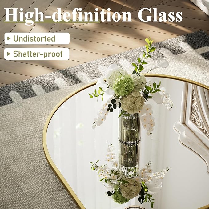 HARRITPURE Arched Bathroom Mirror - 32"x48" Gold Large Wall Mounted Vanity Mirror Aluminum Alloy Frame Arch Wall Mirror for Living Room, Bedroom and Entryway