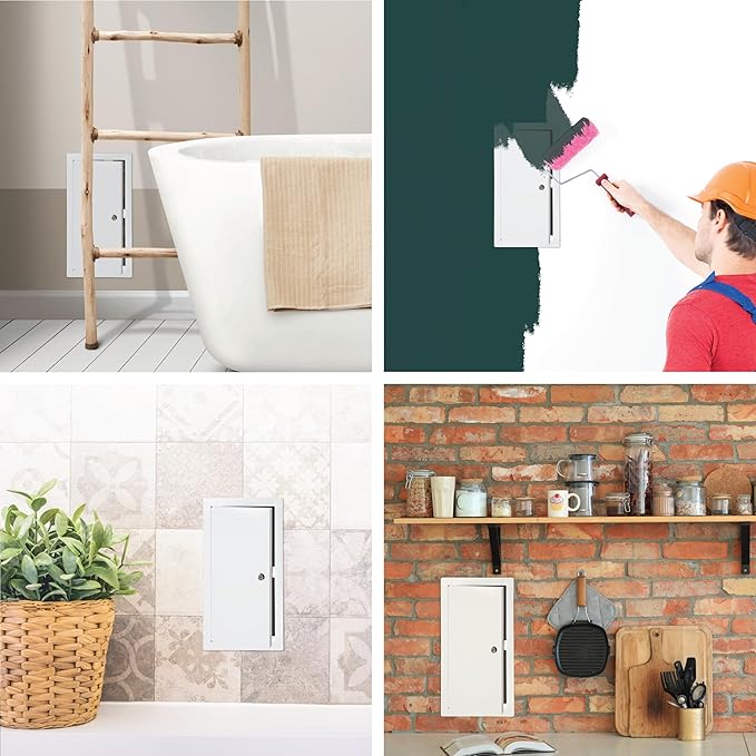 8" x 16" Lockable White Metal Access Door - Service Shaft Panel with Key for Plumbing, Electricity, Heating, Alarm & Bathroom Services