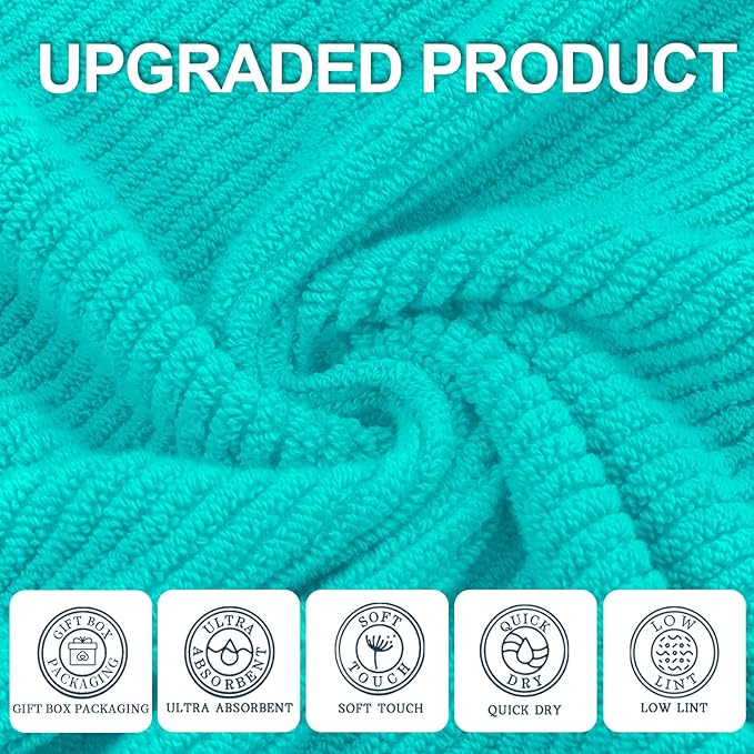Turquoise Towels for Bathroom - 100% Cotton | Quick Dry | Thick | Lightweight, 3PCS Towel Set, 1 Large Bath 30"x56",1 Soft Hand 18"x28",1 Absorbent Washcloth 13"x13", Bath Towels with Hanging Loops