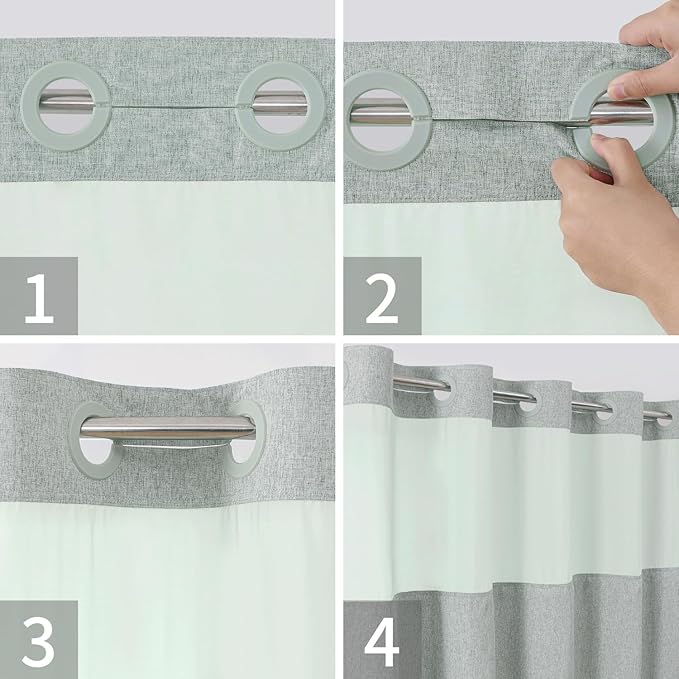 Stall No Hooks Needed Linen Textured Shower Curtain with Snap-in Fabric Liner Set,Hotel Luxury Decor Farmhouse Shower Curtains for Bathroom,Waterproof & Washable,54Wx80H,Sage Green