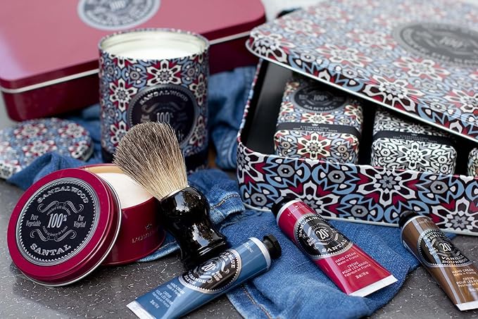 La Chatelaine Soap Supply Tin Gift Set |Unisex, Men, Women| Plant-based shea butter bar soaps | Made in France | Natural and Organic | Large soap bars | Set of 6, 8.8 oz./250g bars - Red Mosaic