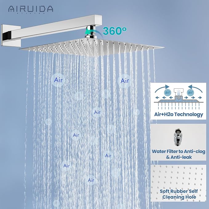 Airuida Shower Faucet Set Bathroom Rain Shower System SUS304 Stainless Steel Single Handle With Male Threads Rough-in Valve Shower Trim Kit 10 Inch Wall Mount Shower Head Chrome Polish