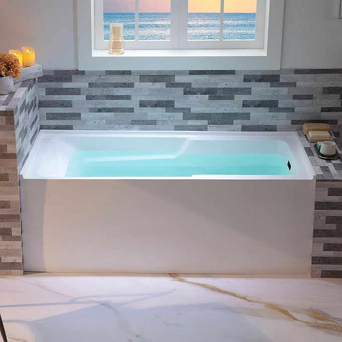 WOODBRIDGE 54" Acrylic Rectangular Alcove Soaking Bathtub in White with Right Drain, Oil Rubbed Bronze Pop-Up Drain Included BA5430R