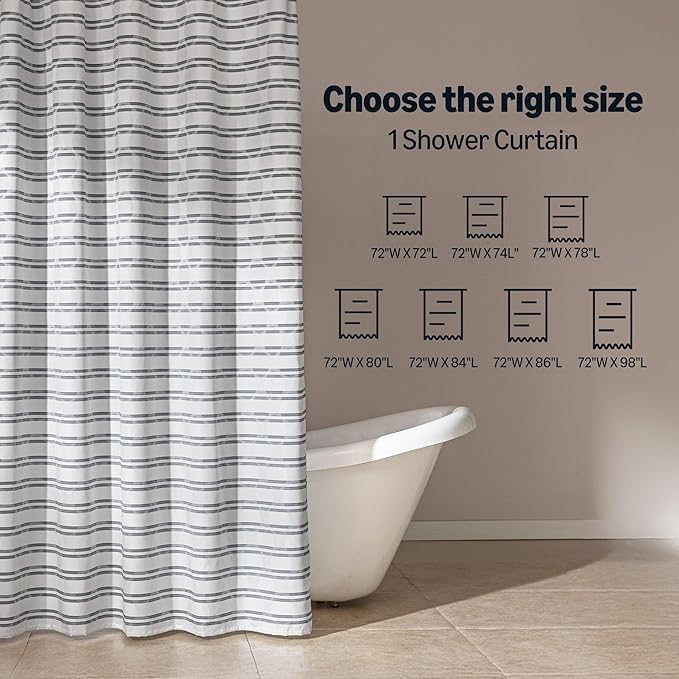 Amazon Basics Geometric Jacquard Fabric Shower Curtain for Bathroom, Lightweight, Waterproof and Washable, 72" W x 84" L, Grey Striped