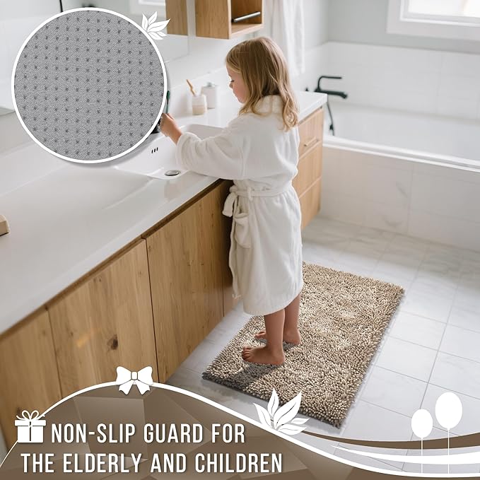 Yimobra Long Bathroom Rugs Runner 70x24 Inch, Extra Thick Soft Absorbent Chenille Bath Mat, Non Slip Machine Washable, Quick Dry Bath Rugs for Bathroom Floor, Tub and Shower, Camel