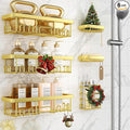 Veken Adhesive Shower Caddy 6-Pack,Gifts for Women Mom,Heavy Weight Bearing,Large Wall Mounted Bathroom Shelves Rack,Organizer Storage Accessories with Soap Dish&Toothbrush Holder,Bright Gold