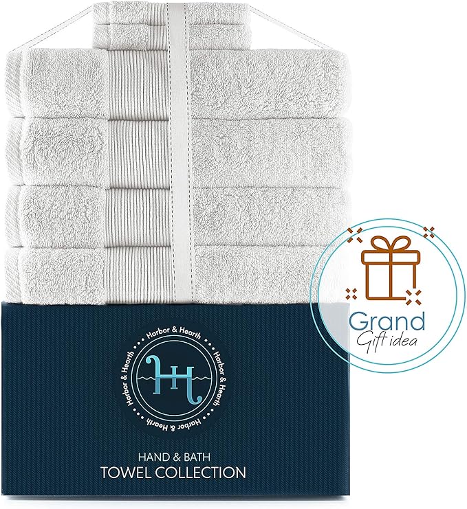 Hearth & Harbor Bath Towels for Bathroom - 100% Ring Spun Cotton Luxury Bathroom Towels - Ultra Soft & Highly Absorbent, Bath Towels Set of 6 - White