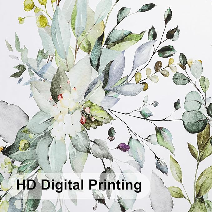 Colorful Star Sage Green Eucalyptus Waterproof Shower Curtain Set with Hooks, Minimalist Watercolor Floral Print Bathroom Décor, Plant Leaves Washable Fabric Shower Curtain, 72 x 72 Inch