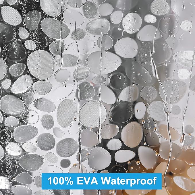 UFRIDAY 72x75 Inch Shower Curtain Liner,EVA Waterproof Heavy Duty Shower Liner with 3 Big Weighted Magnets,Clear 3D Pebbles Bath Curtain for Home and Hotel