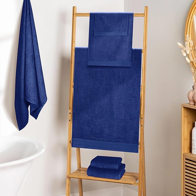 Ultra Soft 6 Pack Cotton Towel Set, Contains 2 Bath Towels 28x55 inch, 2 Hand Towels 16x24 inch & 2 Wash Coths 12x12 inch, Ideal Everyday use, Compact & Lightweight - Navy Blue