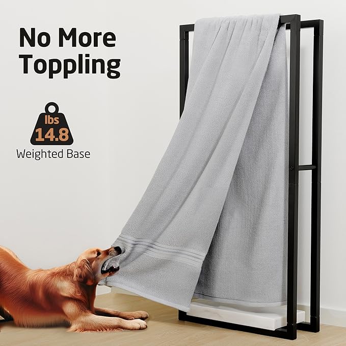 KES 42" H Bathroom Free Standing Towel Rack, Freestanding Floor Towel Rack Stand 2 Tier with Marble Base for Bathroom Floor, Double Large Bath Sheet Extra High Thick, Matte Black, BTH503-BK