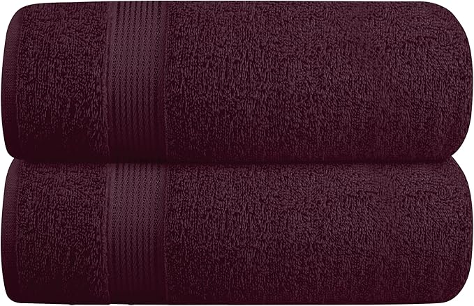 Elvana Home Cotton 2 Pack Oversized Bath Towel Set 28x55 inches, Large Bath Towels, Ultra Absorbant Compact Quickdry & Lightweight Towel, Ideal for Gym Travel Camp Pool - Burgundy Red