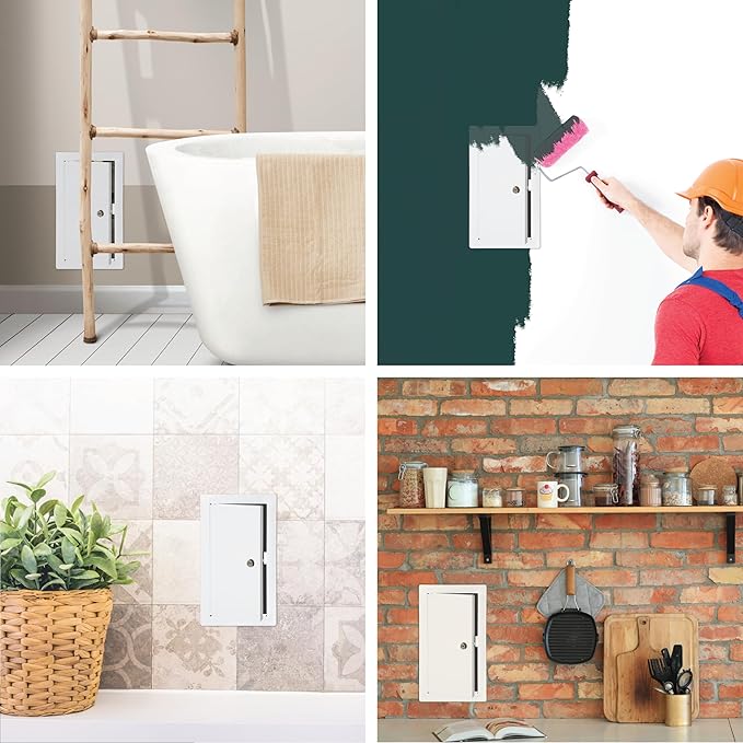 6" x 12" Lockable White Metal Access Panel. Service Shaft Door Panel with Key. Plumbing, Electricity, Heating, Alarm Wall Access Panel for Drywall. Bathroom Services Access Hole Cover.