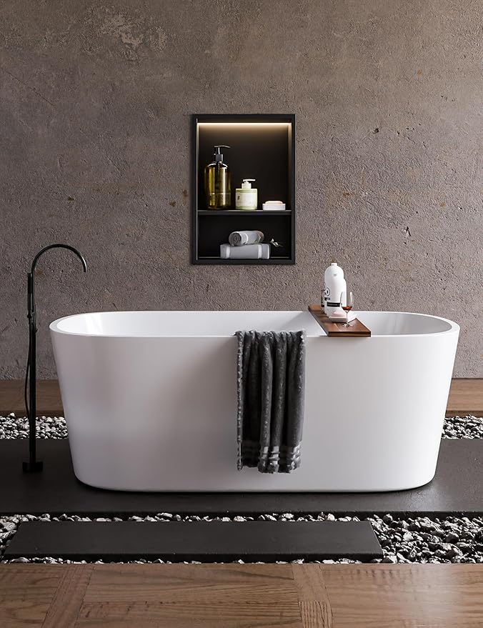 Black LED Shower Niche Stainless Steel 304 for Bathroom Storage Lighting,No Tile Need Recessed Wall Double-Shelves for Waterproof Lighting and Storage，Matte Black, 18" * 12"