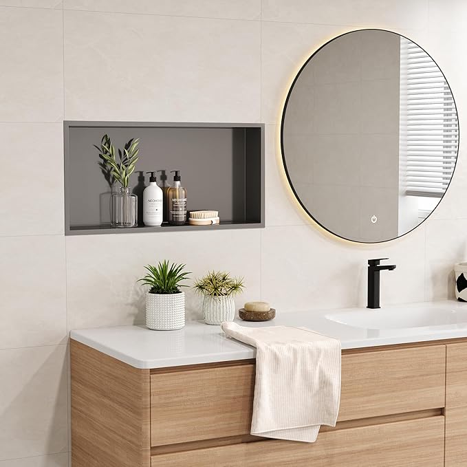 Neodrain 24X12Inch Shower Niche, Gun Metal Stainless Niche NO Tile Needed Recessed Shower Shelf for Bathroom Storage
