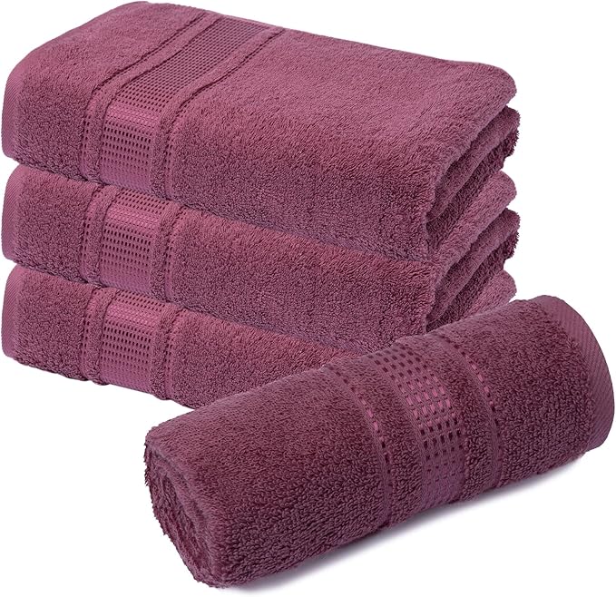 Melissa Linen, 100% Cotton Washcloths for Bathroom, 4-Piece 12x12 in Wash Cloth Set, Turkish Small Hand Towels, Soft Rags for Face and Body, (Dark Reddish Purple Washcloths)