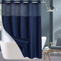 Conbo Mio No Hook Shower Curtain with Snap in Liner Set, Hotel Luxury Navy Blue Shower Curtains for Bathroom with See Through Top Window, Waterproof, Washable 71W x 74H
