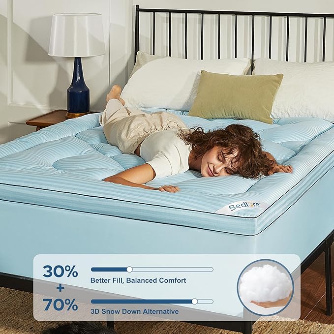 BEDLORE Full Mattress Topper, Thick Pillow Top Pad for Back Pain Relief, Soft Mattress Cover with Deep Pockets 6-15 inch