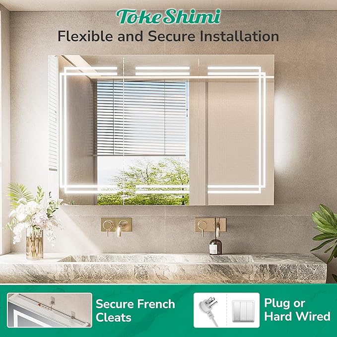 TokeShimi Lighted Medicine Cabinet 20x26, 3 Color Tempered LED Medicine Cabinet Mirror with Storage and Defogger, Stepless Dimming, CRI 80+ Anti-Fog, Memory Funtion, Wall Make up Mirror for Bathroom