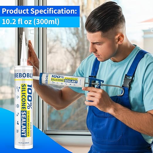 Silicone Caulk & Sealant Clear, 100% Waterproof Silicone Sealant, Shrink & Crack Proof, Silicone Caulking for Kitchen, Bathroom, RV, Interior & Exterior Use, 10.2 FL. OZ/300ML, 4 Pack