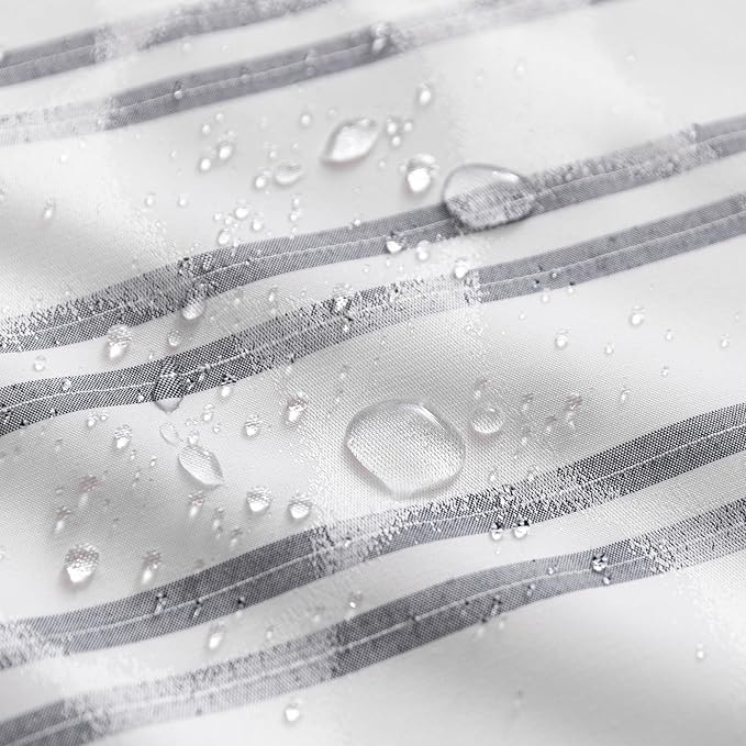 Amazon Basics Geometric Jacquard Fabric Shower Curtain for Bathroom, Lightweight, Waterproof and Washable, 72" W x 72" L, Grey Striped