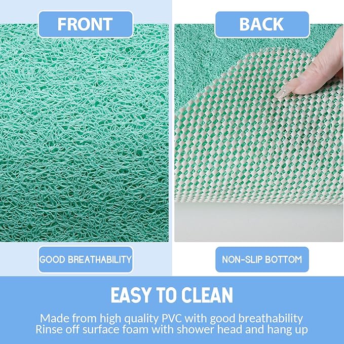 Non-Slip Bathtub Mat, Anti Slip Shower Mat, Fast Drying Bathtub Mats, Foot Scrubber Mat, Anti Slip Mat for Tub, Floor, Bathroom, Kitchen, Home, Hotel (Light Green 32"×17")