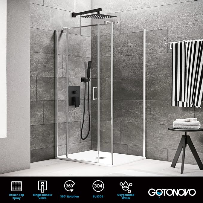 gotonovo Rainfall Bathroom Shower System Rain Shower Head and Handle Set Wall Mounted Shower Complete Combo Solid Brass Pressure Balancing Shower Mixer Valve 10 Inch Oil Rubbed Bronze