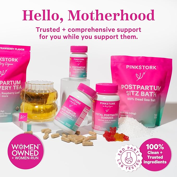 Pink Stork Postpartum Sitz Bath Soak: Dead Sea Salt for Perineal Care & Cleansing, Postpartum Recovery, Labor and Delivery Essentials, Women-Owned, Unscented, 16 oz